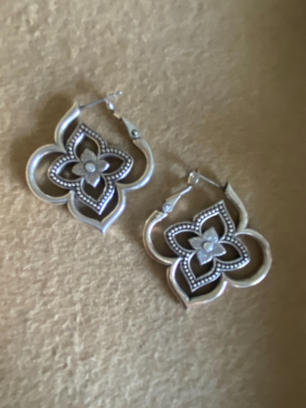 Brighton Silver Floral Filigree Hoop Earrings